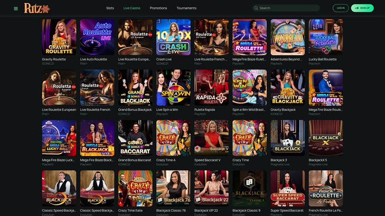 Ritzo Casino — Live dealer lobby
