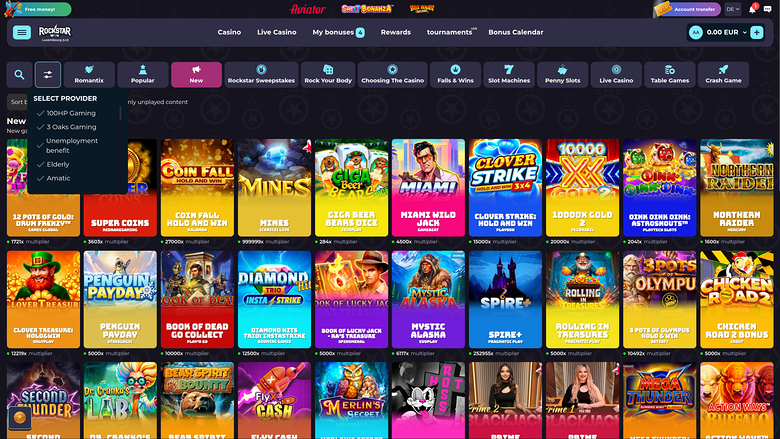 RockstarWin Casino — Games by studio