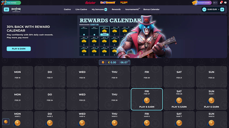 RockstarWin Casino — Rewards calendar