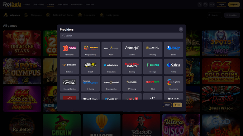 Roibets Casino — Games by studio
