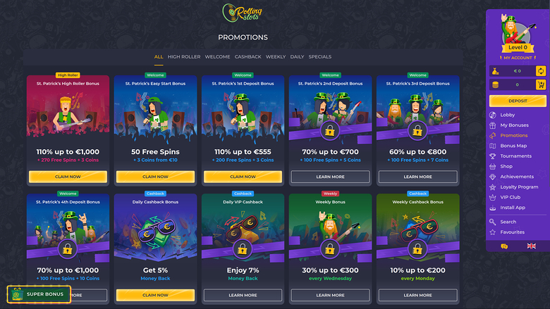 RollingSlots Casino — Promotions page