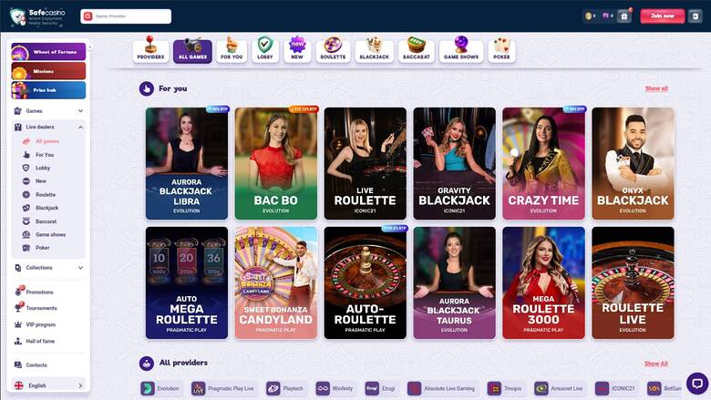 SafeCasino — Games lobby