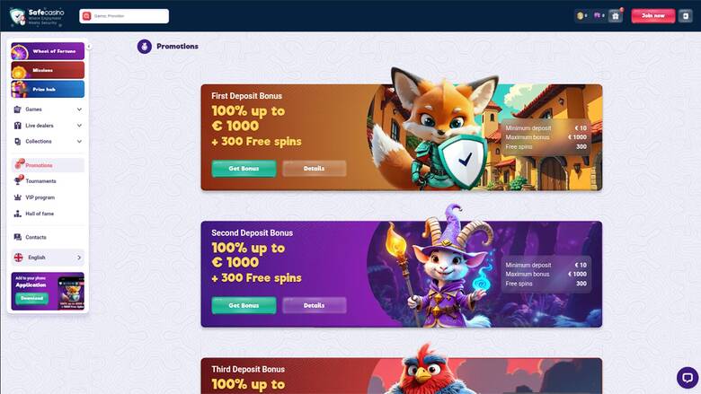 SafeCasino — Promotions page