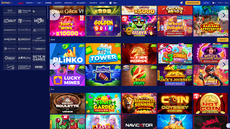 SapphireBet Casino — Games by studio