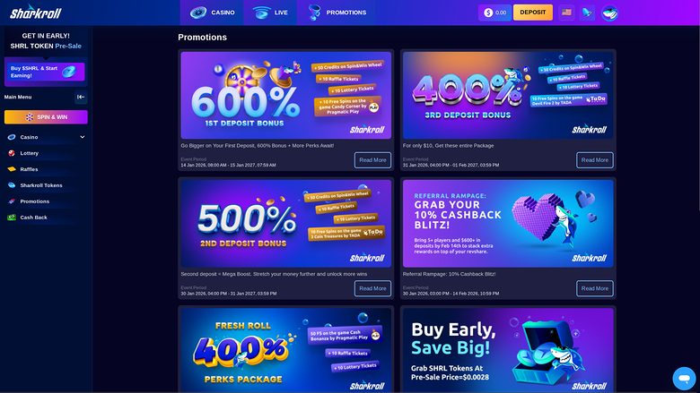 Sharkroll Casino — Promotions page