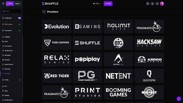 Shuffle Casino — Games by studio