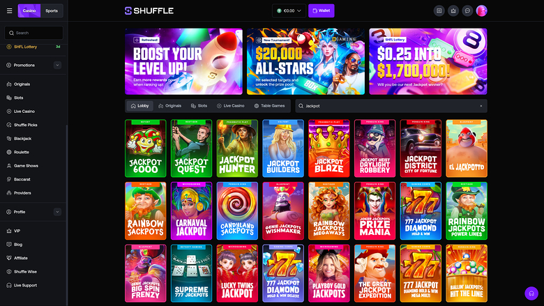 Shuffle Casino — Jackpot games