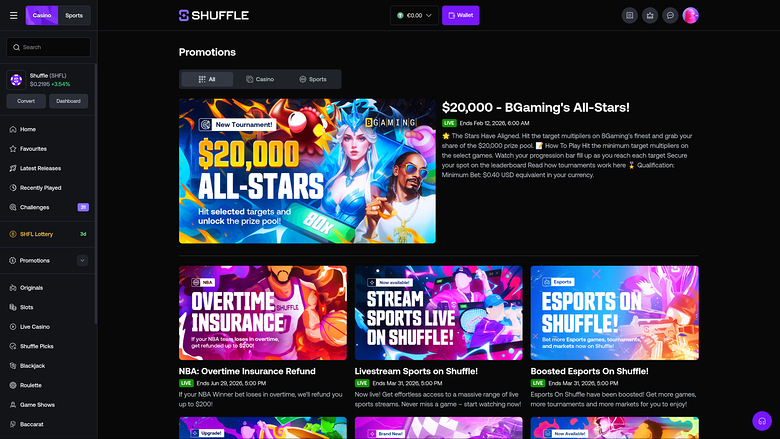 Shuffle Casino — Promotions page