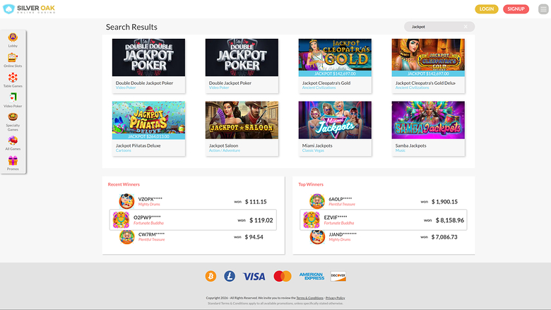 Silver Oak Casino — Jackpot games