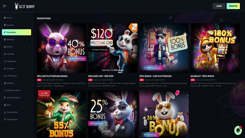 Slot Bunny Casino — Promotions page