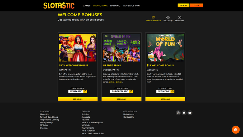 Slotastic Casino — Promotions page