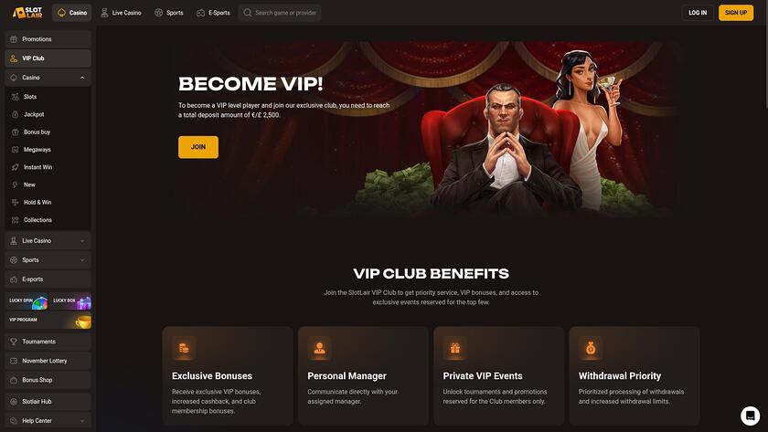 SlotLair Casino — VIP section