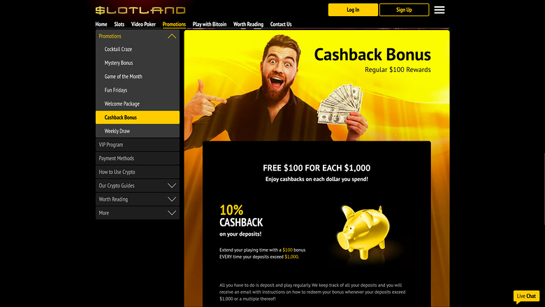 Slotland Casino — Cashback