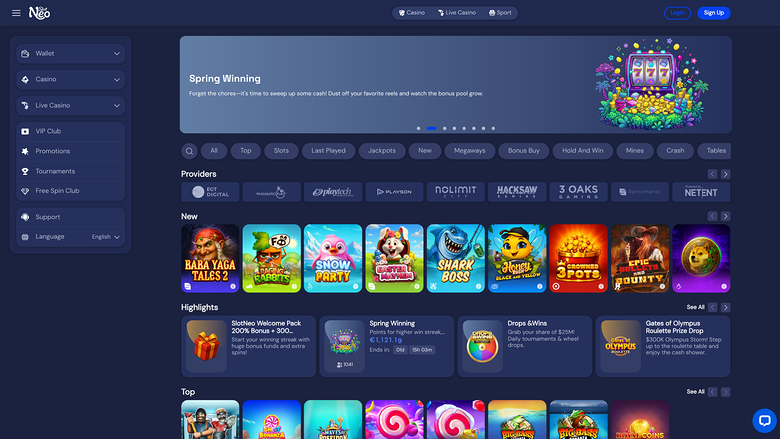 SlotNeo Casino — Homepage