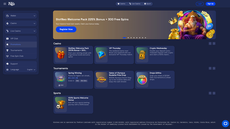 SlotNeo Casino — Promotions page