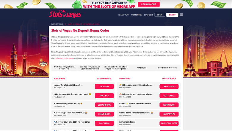Slots of Vegas — Promotions page