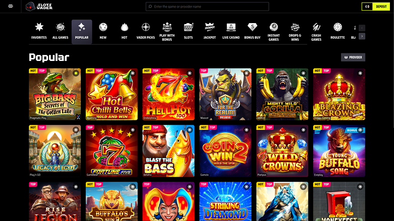 SlotsVader Casino — Games lobby