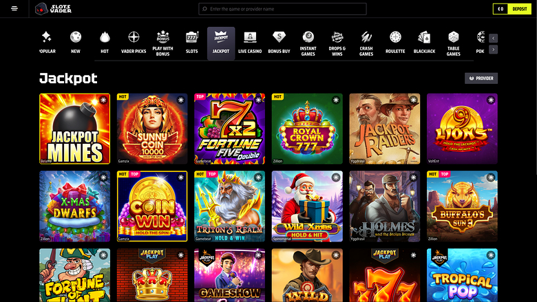 SlotsVader Casino — Jackpot games