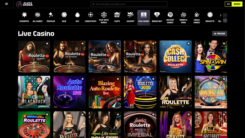 SlotsVader Casino — Live dealer lobby