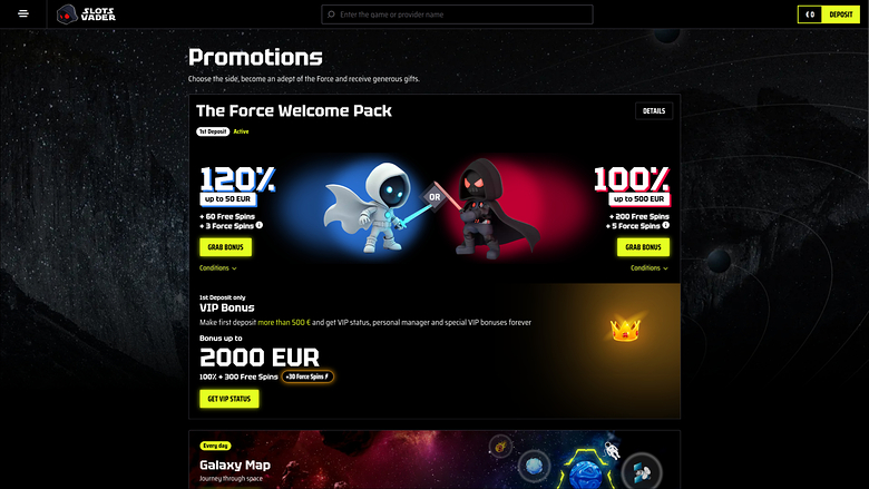 SlotsVader Casino — Promotions page