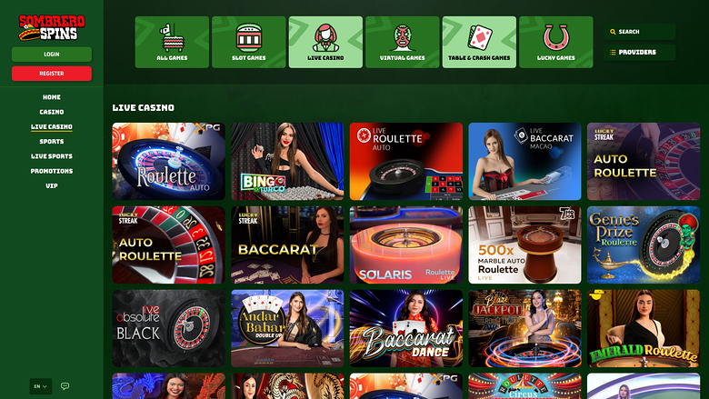 Sombrero Spins Casino — Live dealer lobby