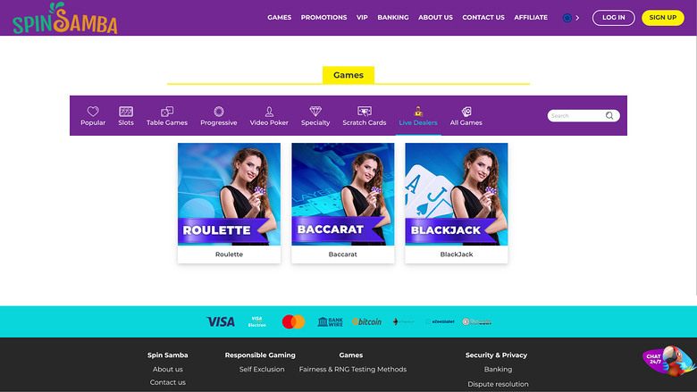 Spin Samba Casino — Live dealer lobby