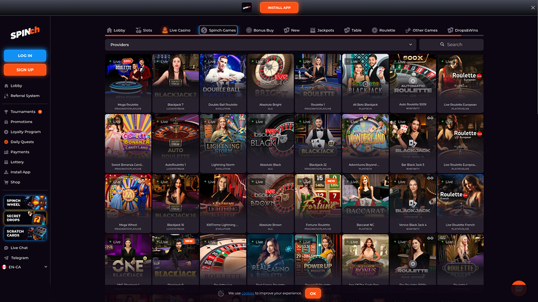 Spinch — Live dealer lobby