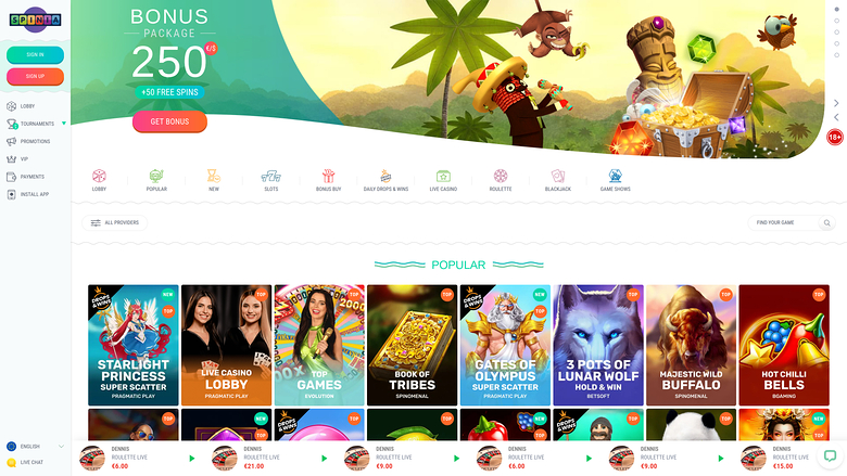 Spinia Casino — Homepage