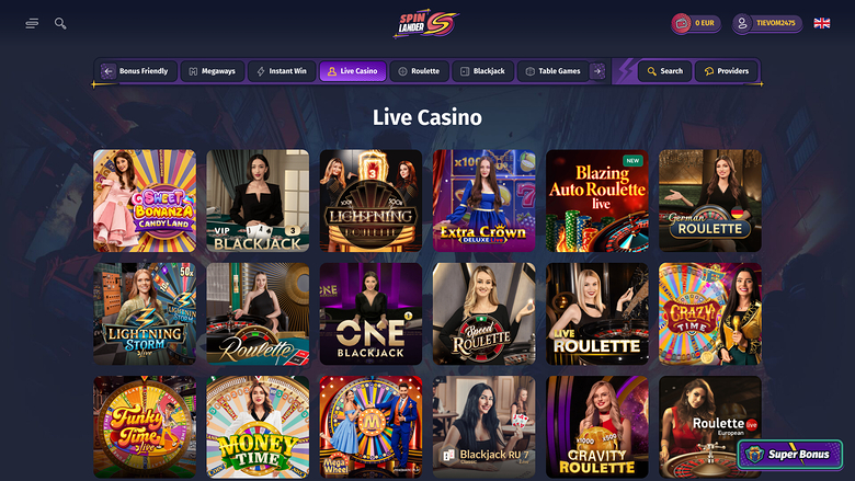 Spinlander Casino — Live dealer lobby