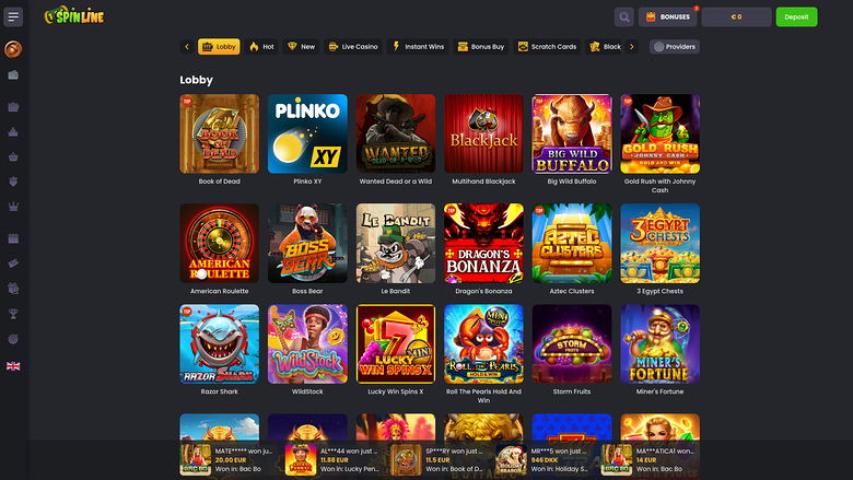 Spinline Casino — Games lobby