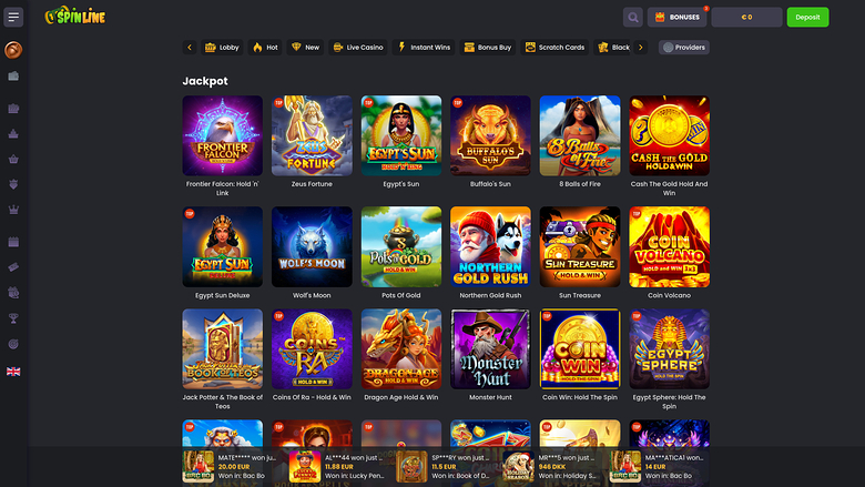 Spinline Casino — Jackpot games