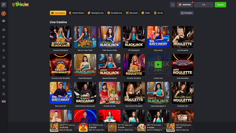 Spinline Casino — Live dealer lobby
