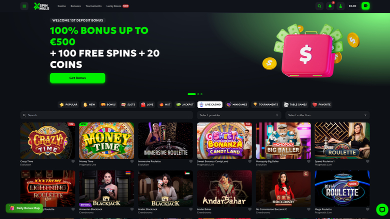 Spinmills Casino — Live dealer lobby