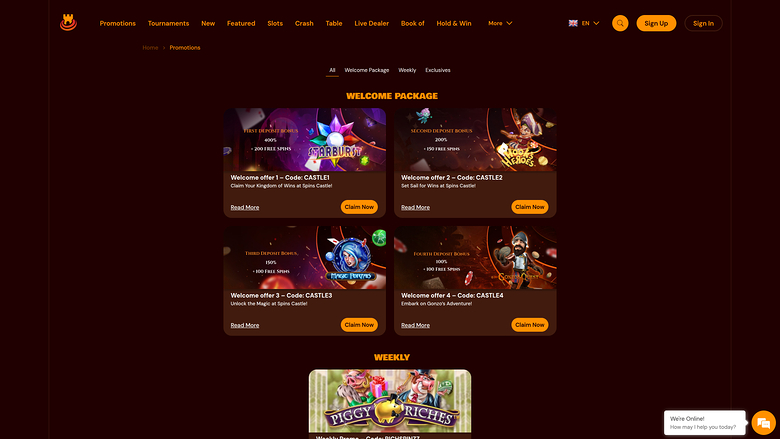 Spinscastle Casino — Promotions page
