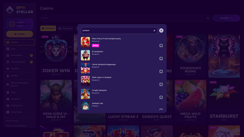 Spinstellar Casino — Jackpot games