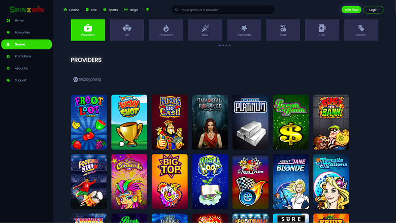 SpinzWin Casino — Games by studio