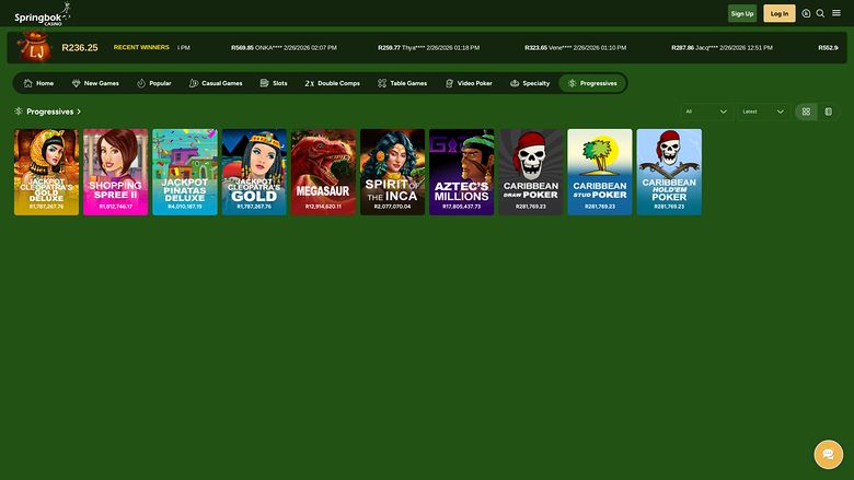Springbok Casino — Jackpot games