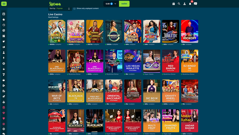 StakeMania Casino — Live dealer lobby