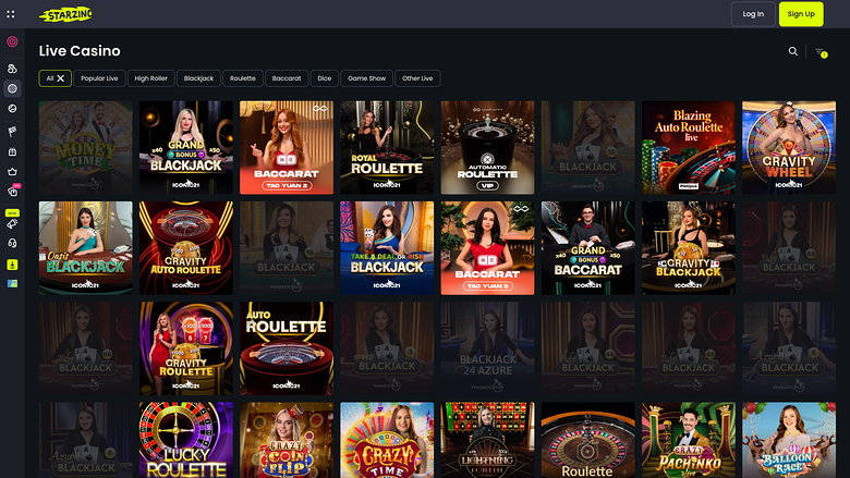 Starzino Casino — Live dealer lobby
