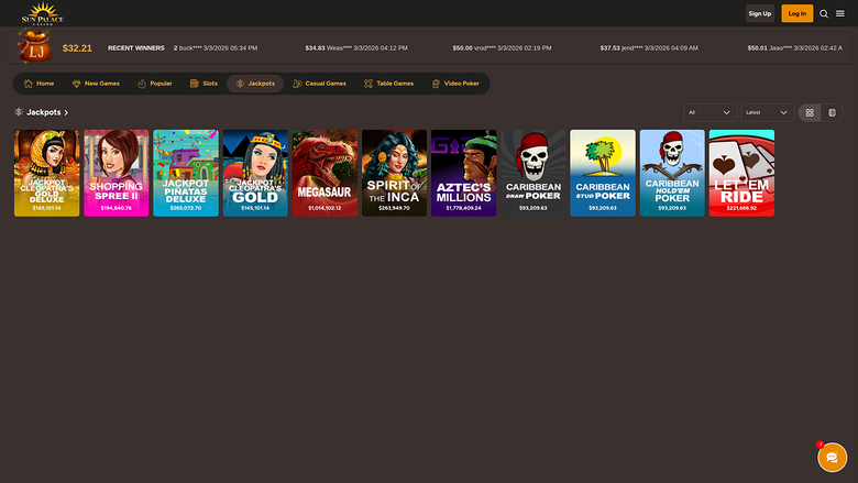 Sun Palace Casino — Jackpot games