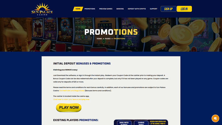 Sun Palace Casino — Promotions page