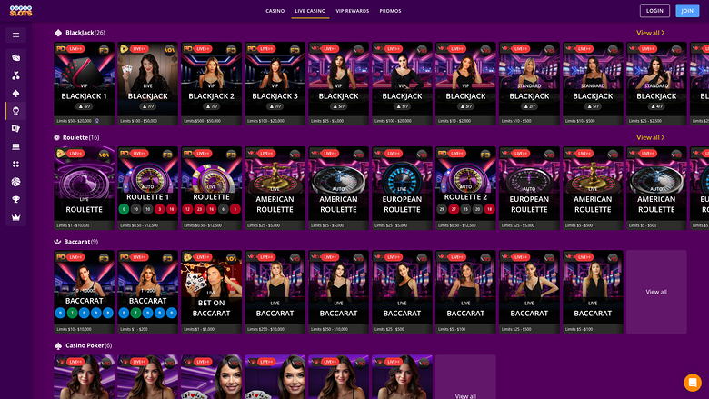 Super Slots Casino — Live dealer lobby