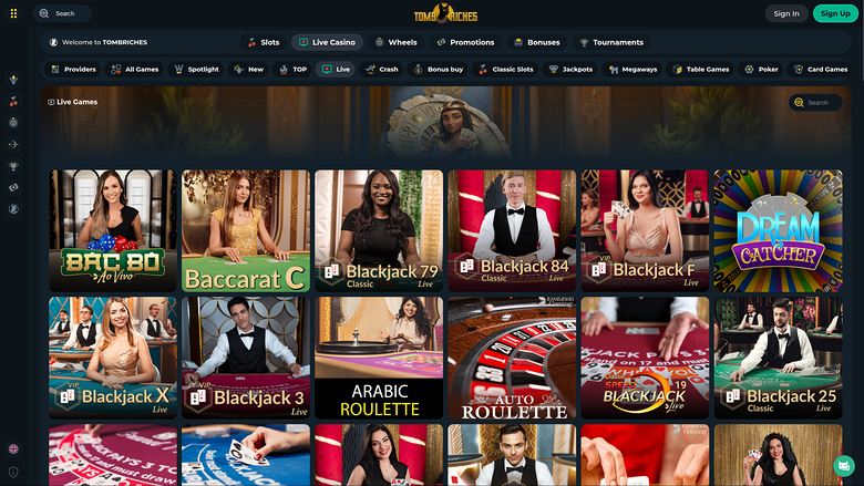 TombRiches Casino — Live dealer lobby