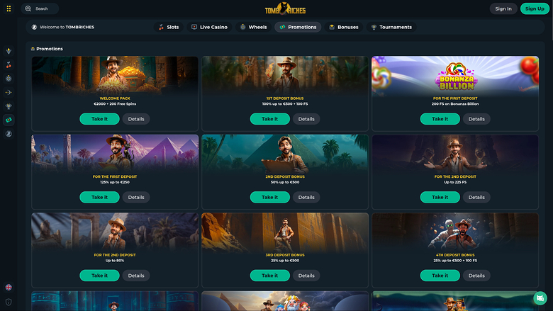 TombRiches Casino — Promotions page