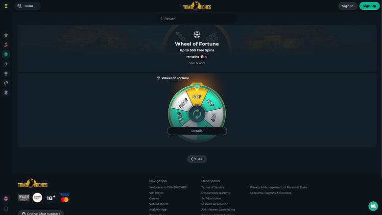 TombRiches Casino — Wheel
