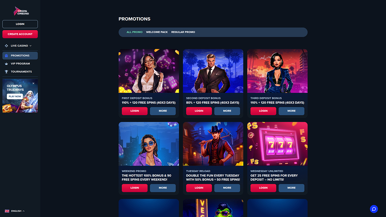 Trips Casino — Promotions page