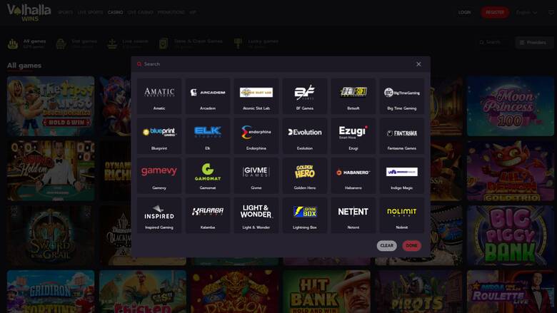 ValhallaWins Casino — Games by studio