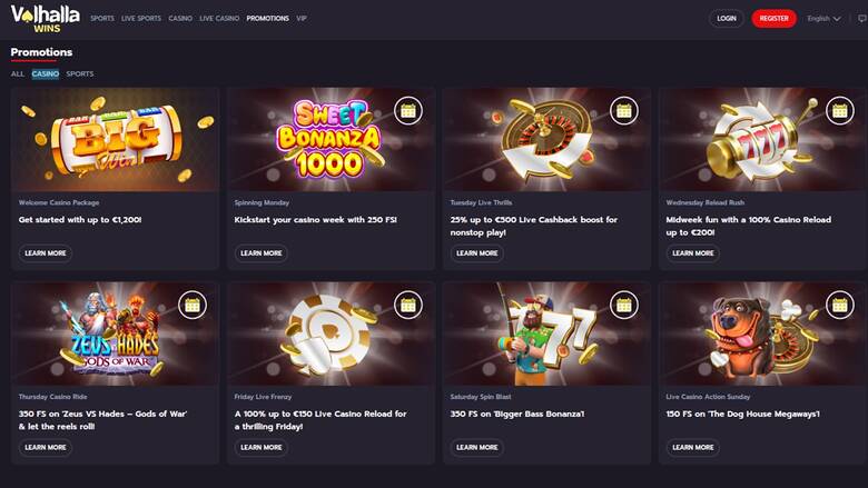 ValhallaWins Casino — Promotions page
