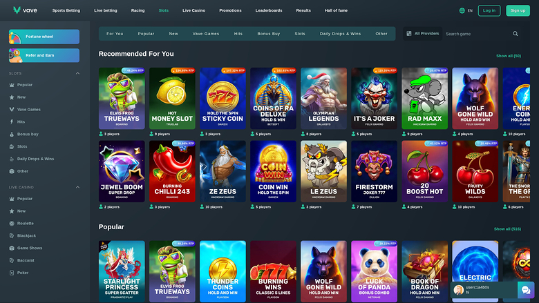 Vave Casino — Games lobby