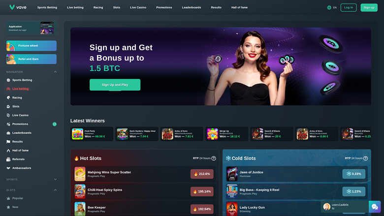 Vave Casino — Homepage